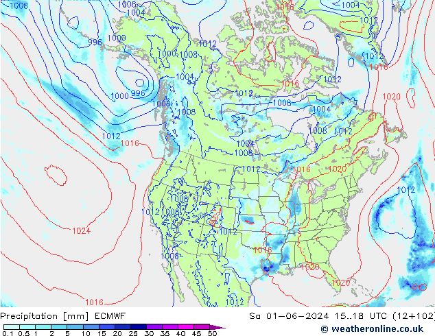 Srážky ECMWF So 01.06.2024 18 UTC