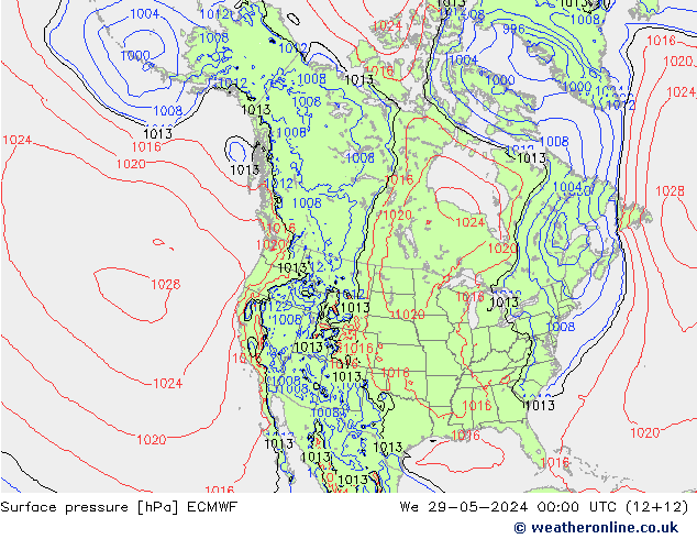 Presión superficial ECMWF mié 29.05.2024 00 UTC