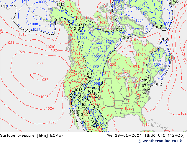 Luchtdruk (Grond) ECMWF wo 29.05.2024 18 UTC