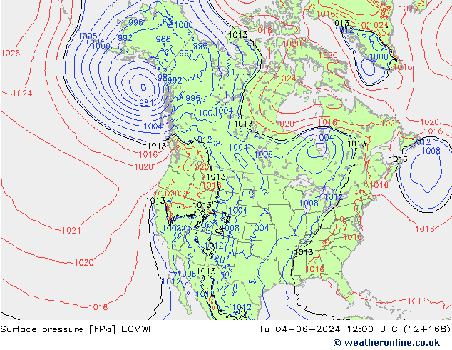 Surface pressure ECMWF Tu 04.06.2024 12 UTC