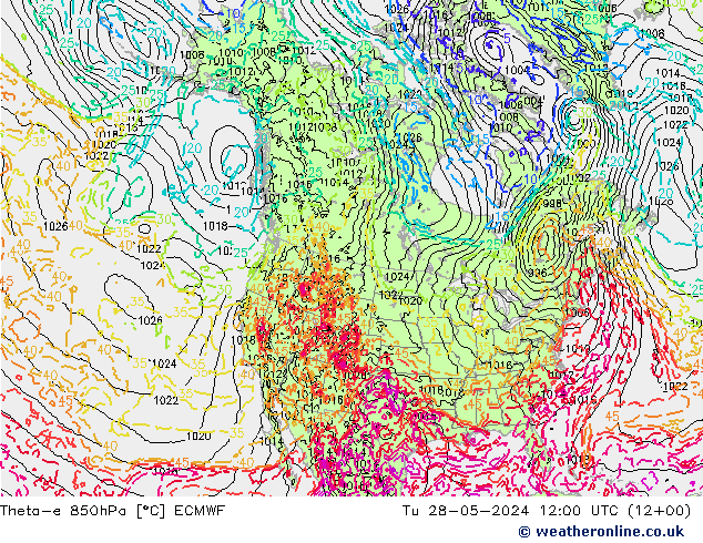 Theta-e 850hPa ECMWF Di 28.05.2024 12 UTC