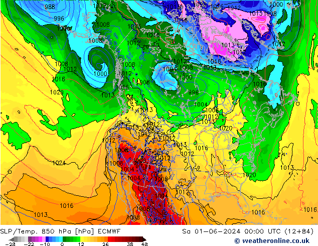 SLP/Temp. 850 hPa ECMWF so. 01.06.2024 00 UTC