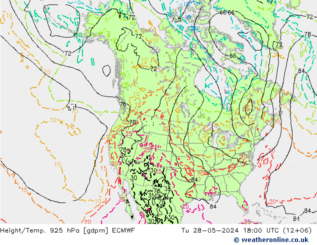 Hoogte/Temp. 925 hPa ECMWF di 28.05.2024 18 UTC