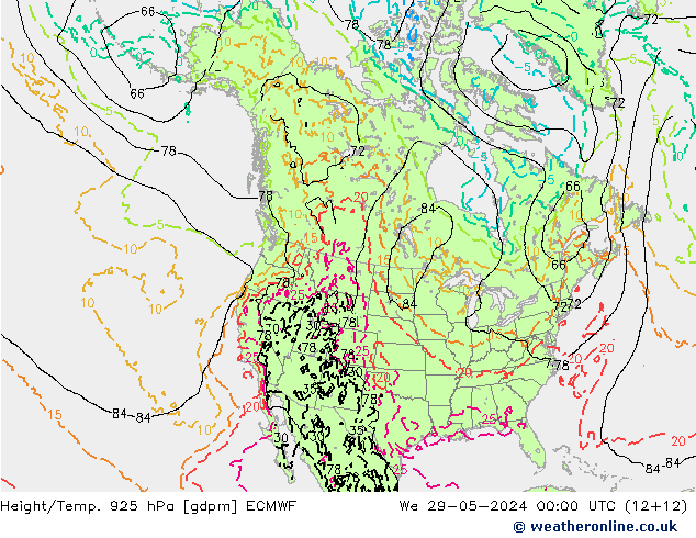 Height/Temp. 925 hPa ECMWF Mi 29.05.2024 00 UTC