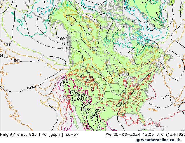 Height/Temp. 925 hPa ECMWF We 05.06.2024 12 UTC