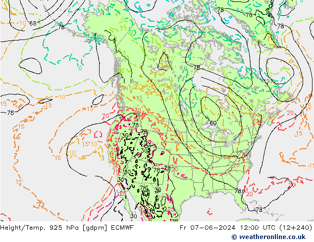 Height/Temp. 925 hPa ECMWF Fr 07.06.2024 12 UTC