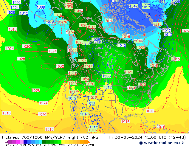 Thck 700-1000 hPa ECMWF Čt 30.05.2024 12 UTC