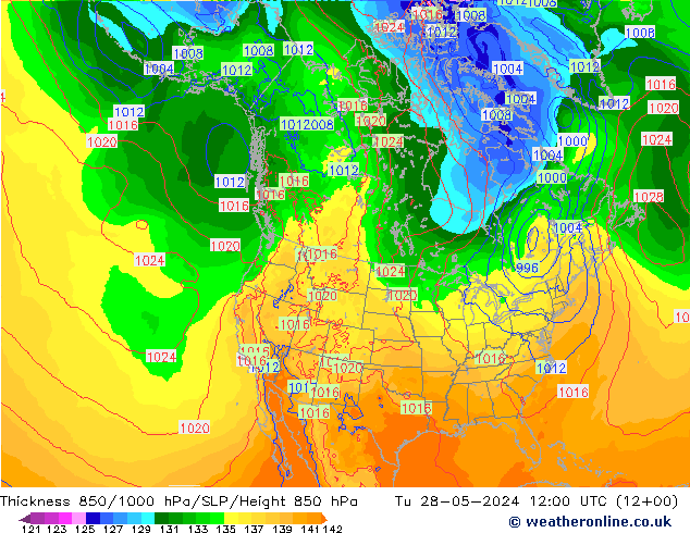 Thck 850-1000 hPa ECMWF mar 28.05.2024 12 UTC