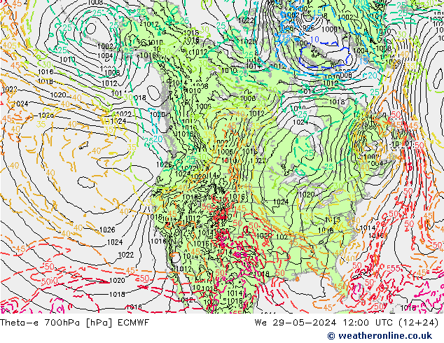 Theta-e 700гПа ECMWF ср 29.05.2024 12 UTC