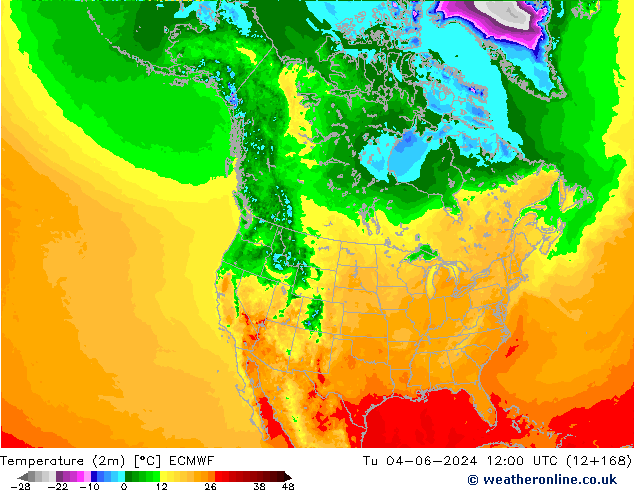 Temperature (2m) ECMWF Tu 04.06.2024 12 UTC