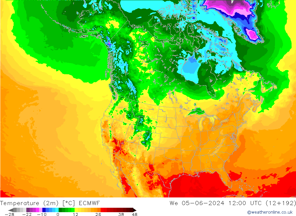 Temperature (2m) ECMWF We 05.06.2024 12 UTC