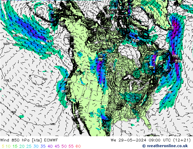 Wind 850 hPa ECMWF We 29.05.2024 09 UTC