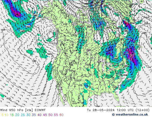 Vento 950 hPa ECMWF mar 28.05.2024 12 UTC