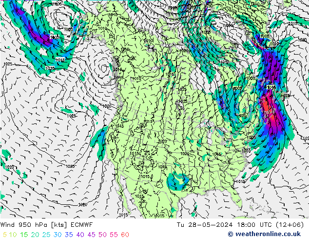 wiatr 950 hPa ECMWF wto. 28.05.2024 18 UTC