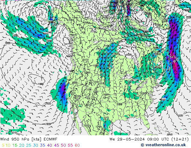 Vento 950 hPa ECMWF Qua 29.05.2024 09 UTC