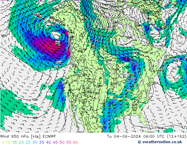 Rüzgar 950 hPa ECMWF Sa 04.06.2024 06 UTC