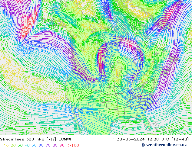 Streamlines 300 hPa ECMWF Th 30.05.2024 12 UTC