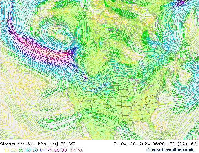 Ligne de courant 500 hPa ECMWF mar 04.06.2024 06 UTC