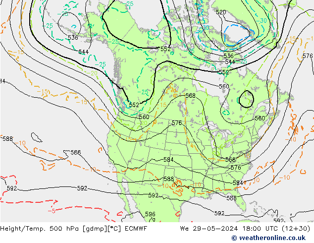 Z500/Rain (+SLP)/Z850 ECMWF  29.05.2024 18 UTC