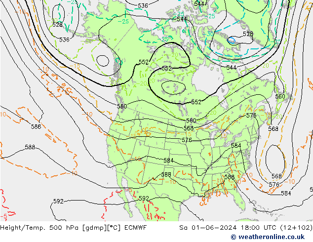 Height/Temp. 500 hPa ECMWF Sa 01.06.2024 18 UTC