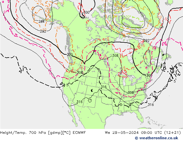 Height/Temp. 700 гПа ECMWF ср 29.05.2024 09 UTC