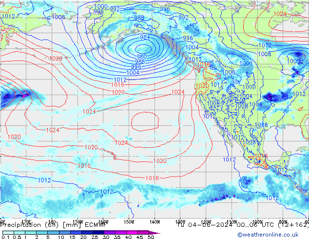 Z500/Rain (+SLP)/Z850 ECMWF Út 04.06.2024 06 UTC