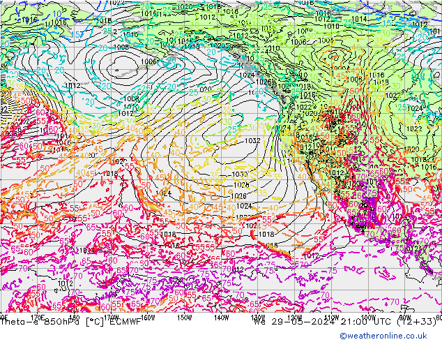 Theta-e 850hPa ECMWF We 29.05.2024 21 UTC