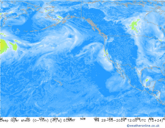 Deep layer shear (0-1km) ECMWF mer 29.05.2024 12 UTC