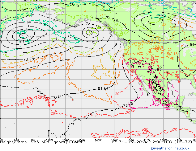 Height/Temp. 925 hPa ECMWF Fr 31.05.2024 12 UTC