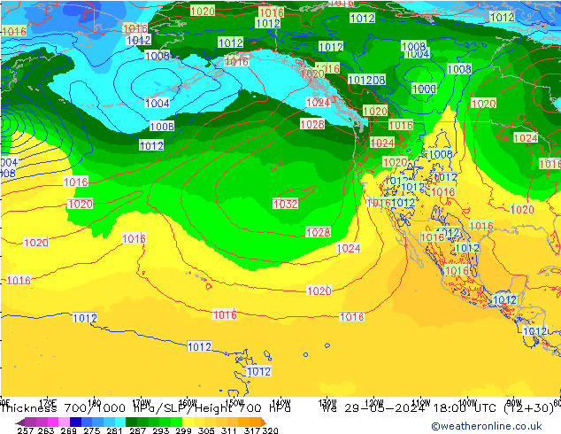 Thck 700-1000 hPa ECMWF śro. 29.05.2024 18 UTC