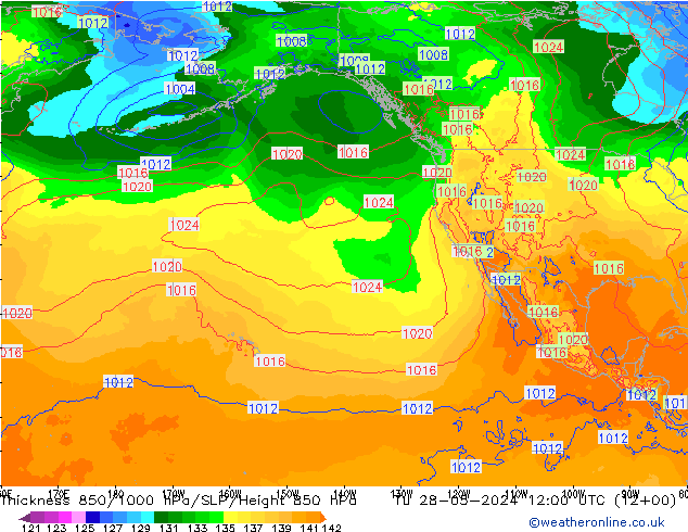 Thck 850-1000 гПа ECMWF вт 28.05.2024 12 UTC