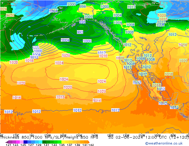 850-1000 hPa Kalınlığı ECMWF Paz 02.06.2024 12 UTC