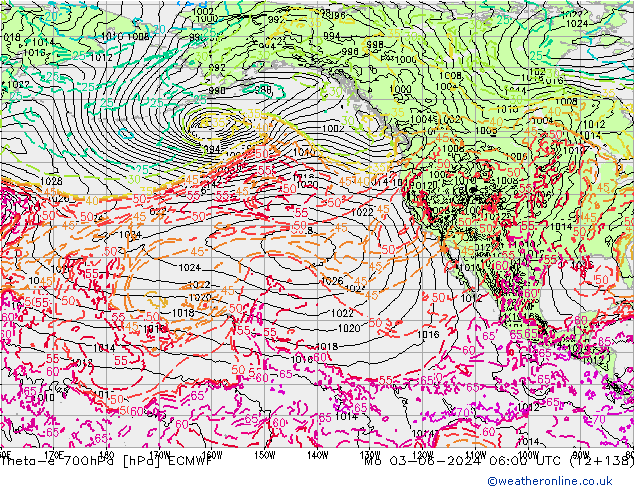 Theta-e 700гПа ECMWF пн 03.06.2024 06 UTC