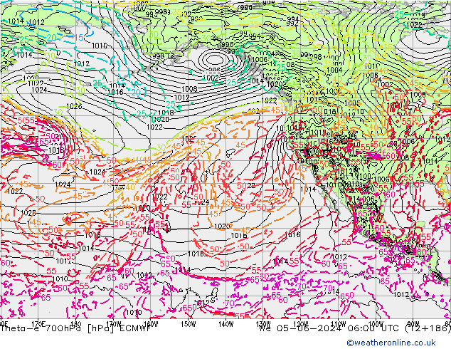 Theta-e 700hPa ECMWF mer 05.06.2024 06 UTC