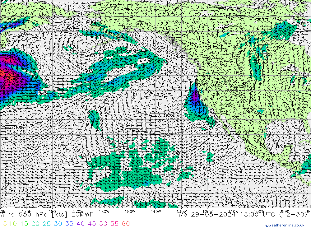 Viento 950 hPa ECMWF mié 29.05.2024 18 UTC