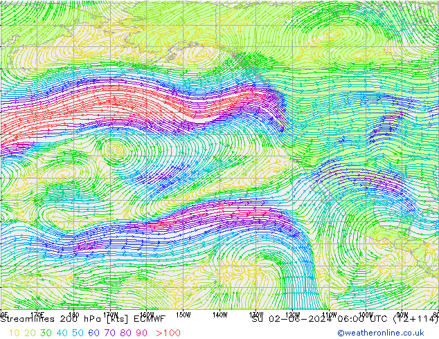 Linea di flusso 200 hPa ECMWF dom 02.06.2024 06 UTC