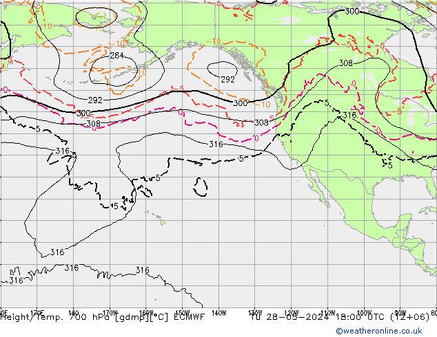 Height/Temp. 700 hPa ECMWF Út 28.05.2024 18 UTC