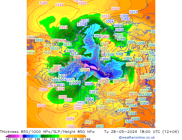 Thck 850-1000 hPa ECMWF Tu 28.05.2024 18 UTC