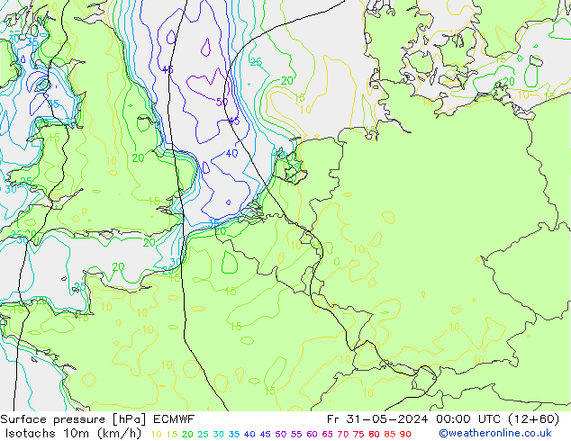 Isotachs (kph) ECMWF Fr 31.05.2024 00 UTC