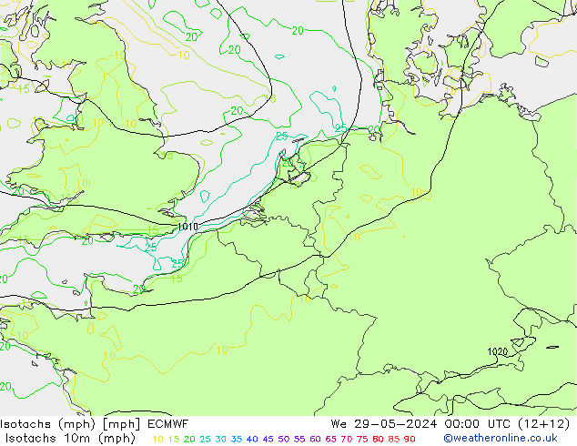 Isotachs (mph) ECMWF We 29.05.2024 00 UTC