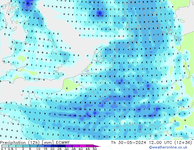 Precipitación (12h) ECMWF jue 30.05.2024 00 UTC