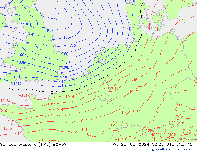 Surface pressure ECMWF We 29.05.2024 00 UTC