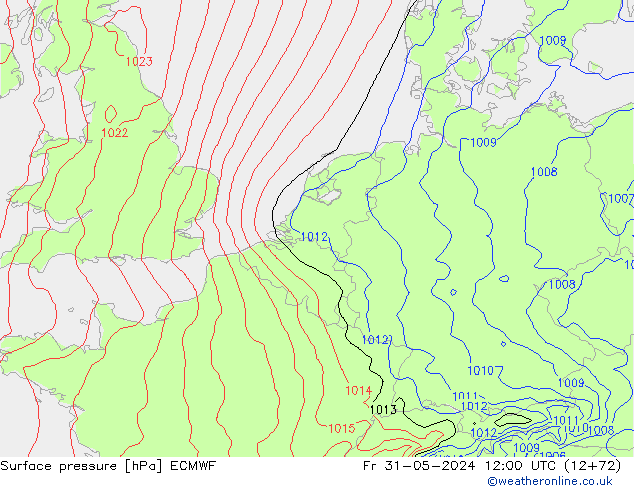 Luchtdruk (Grond) ECMWF vr 31.05.2024 12 UTC