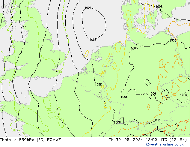 Theta-e 850hPa ECMWF Do 30.05.2024 18 UTC