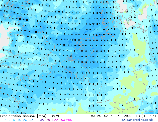 Precipitation accum. ECMWF St 29.05.2024 12 UTC