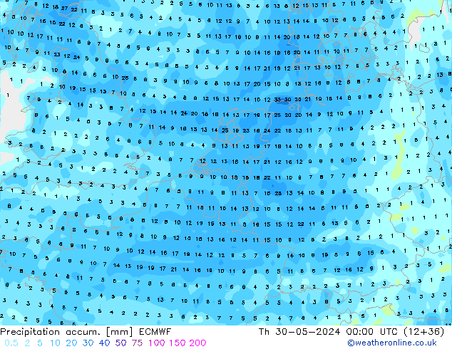 Nied. akkumuliert ECMWF Do 30.05.2024 00 UTC