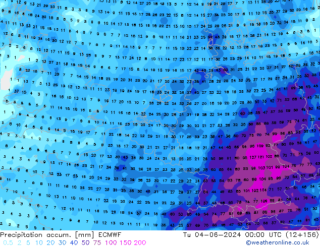 Precipitation accum. ECMWF wto. 04.06.2024 00 UTC