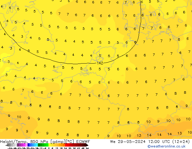 Z500/Rain (+SLP)/Z850 ECMWF St 29.05.2024 12 UTC