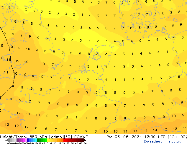 Z500/Rain (+SLP)/Z850 ECMWF We 05.06.2024 12 UTC