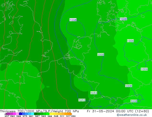 Schichtdicke 700-1000 hPa ECMWF Fr 31.05.2024 00 UTC